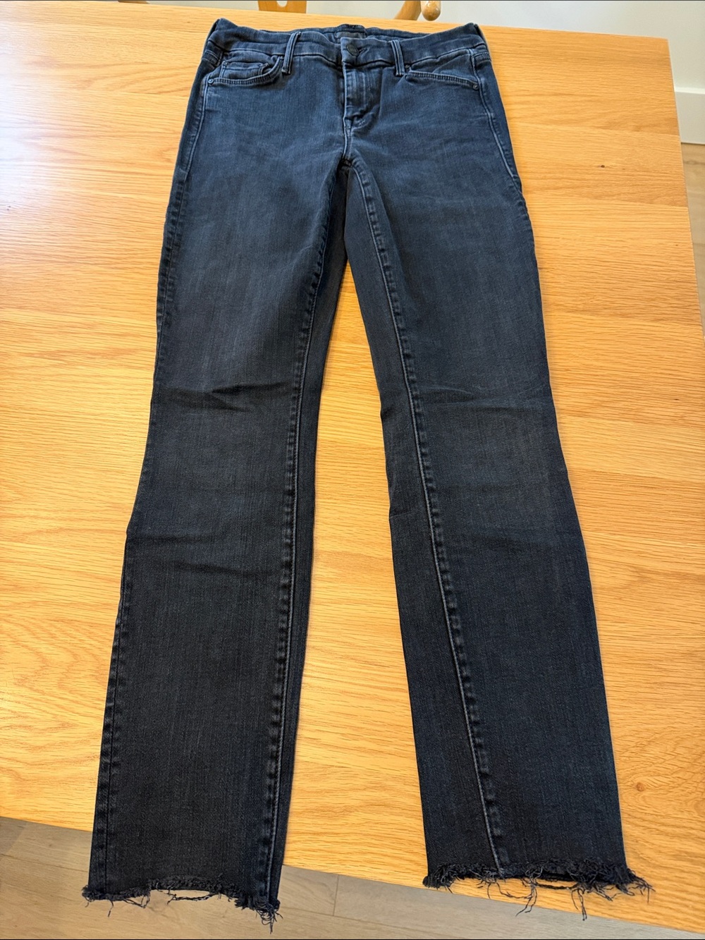 MOTHER Women's Straight-Leg Jeans in Black with Raw Hem